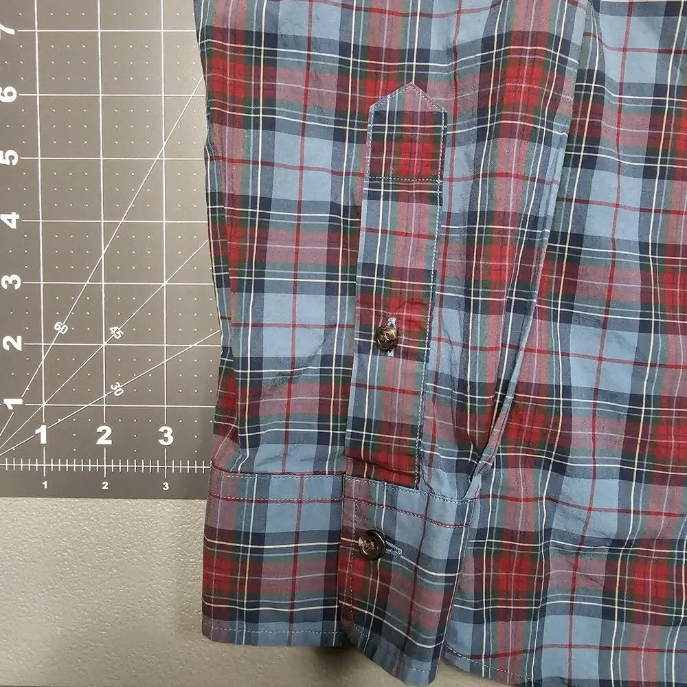 Polo Ralph Lauren Shirt Large Blue Plaid Slim Fit Stretch Preppy Academia Ivy